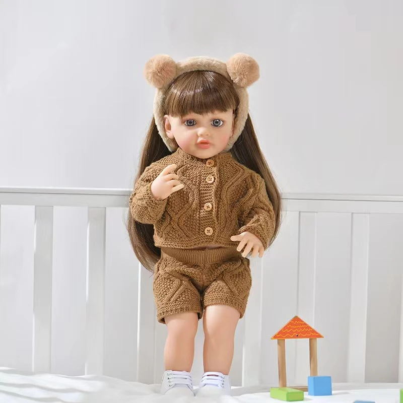 棕色小熊55cm全搪胶3D高彩可洗澡重生娃娃血丝青筋可见超仿真娃娃