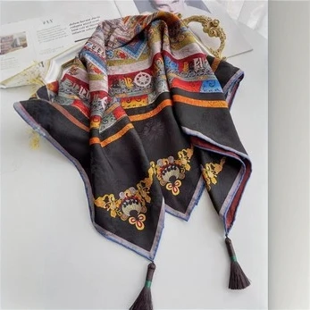 【XYS01】宫丽65x65cm6A纯100桑蚕丝香云纱花螺丝巾气质国风双面