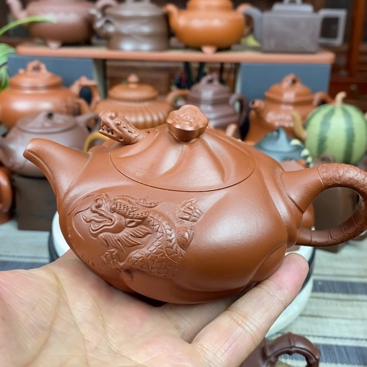 紫砂茶壶鱼化龙200-260cc原矿朱泥特价
