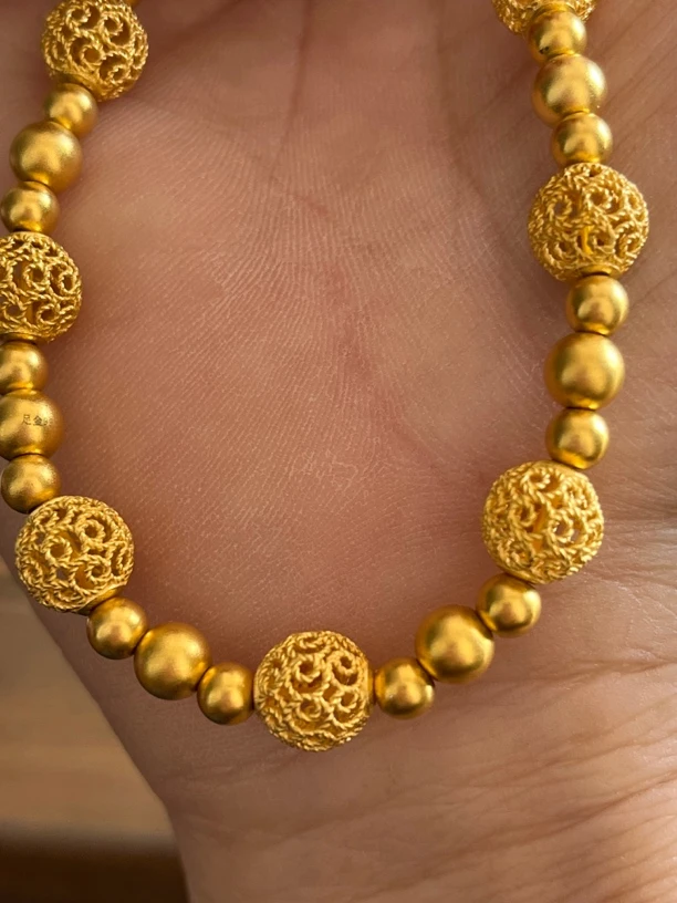 古法足金999花开花手串