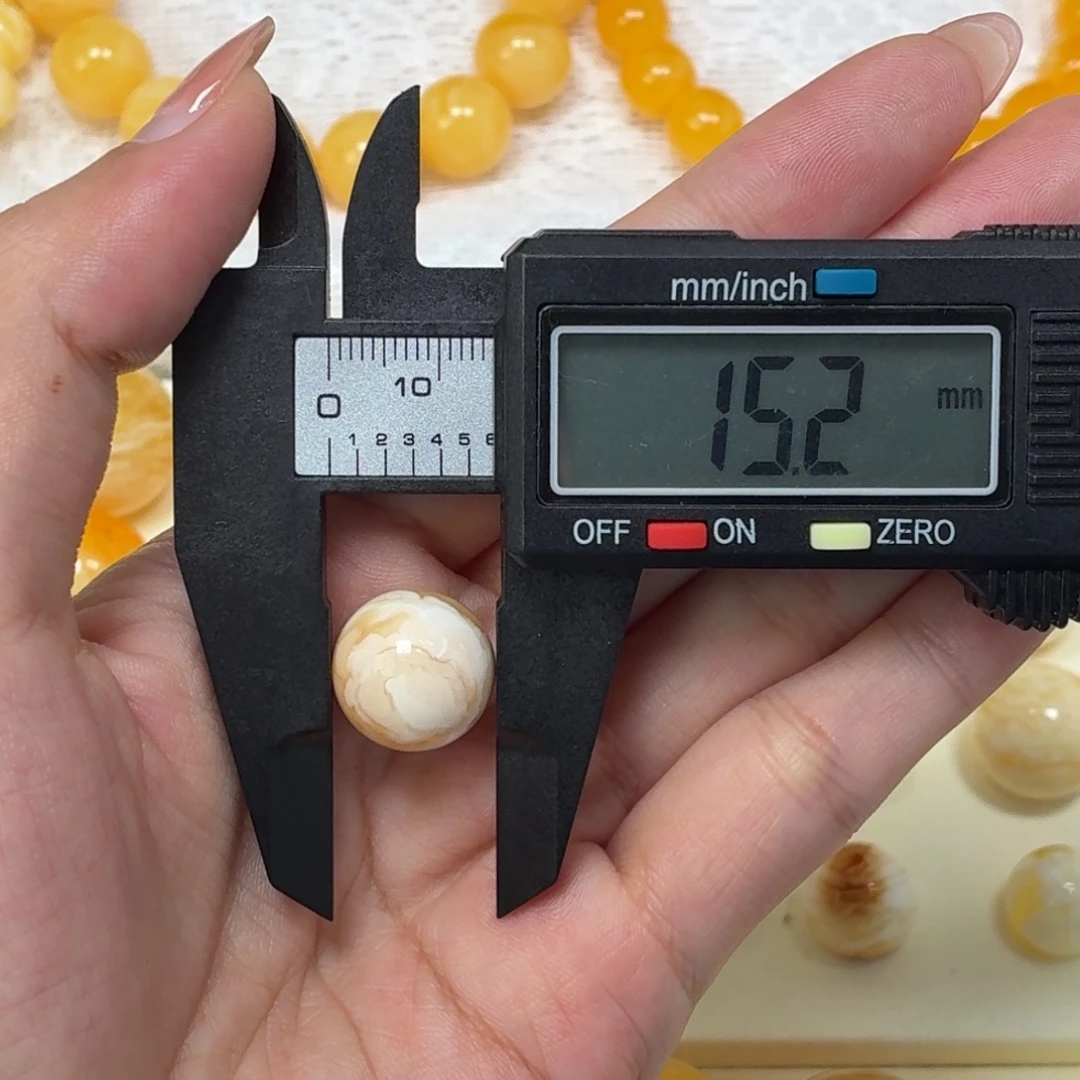 琥珀未镶嵌颈饰乌料粉橘底浓蜡妖花单珠15mm