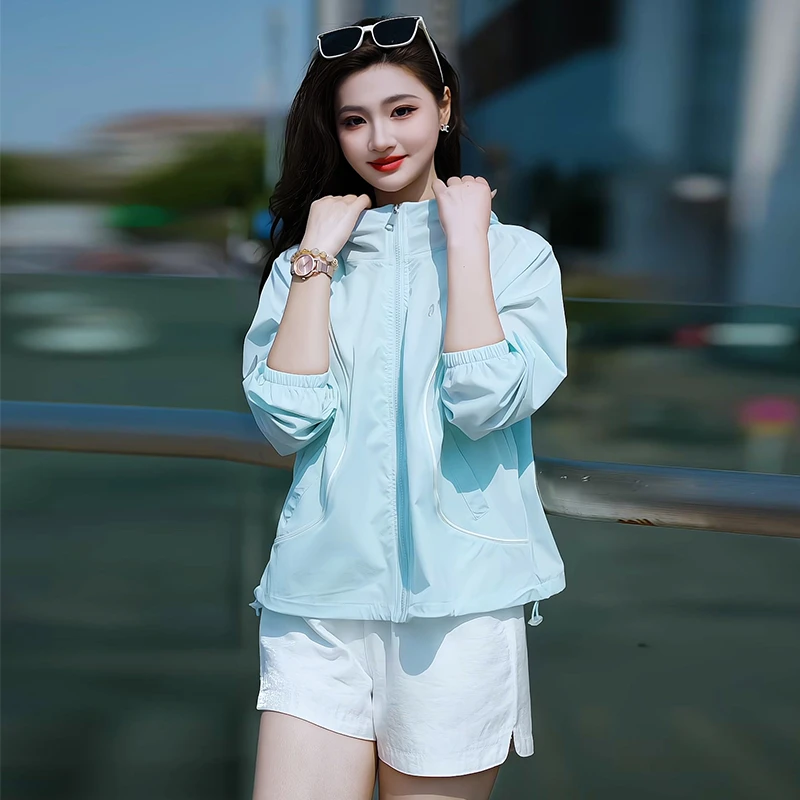 女士薄款连帽防晒衣透气速干防紫外线户外防晒服夏季漂亮防晒衣