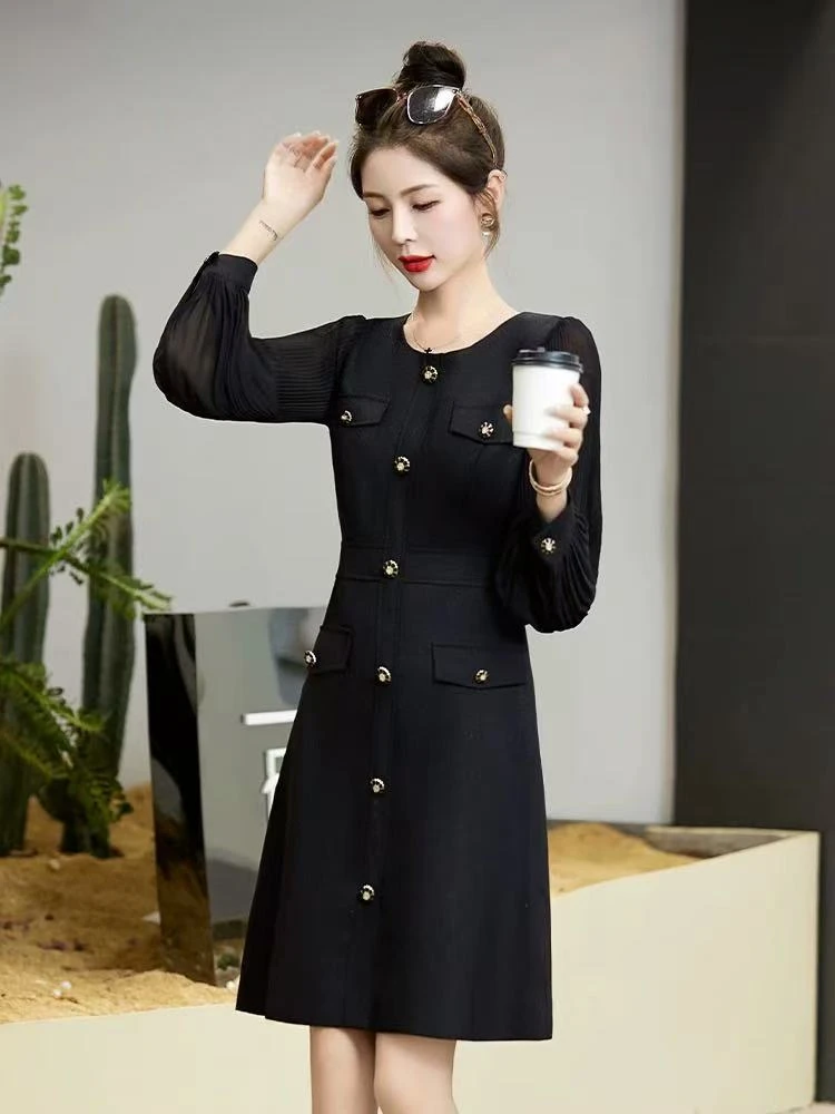 韩版高级感显瘦连衣裙2025春季新款长袖裙子L1208