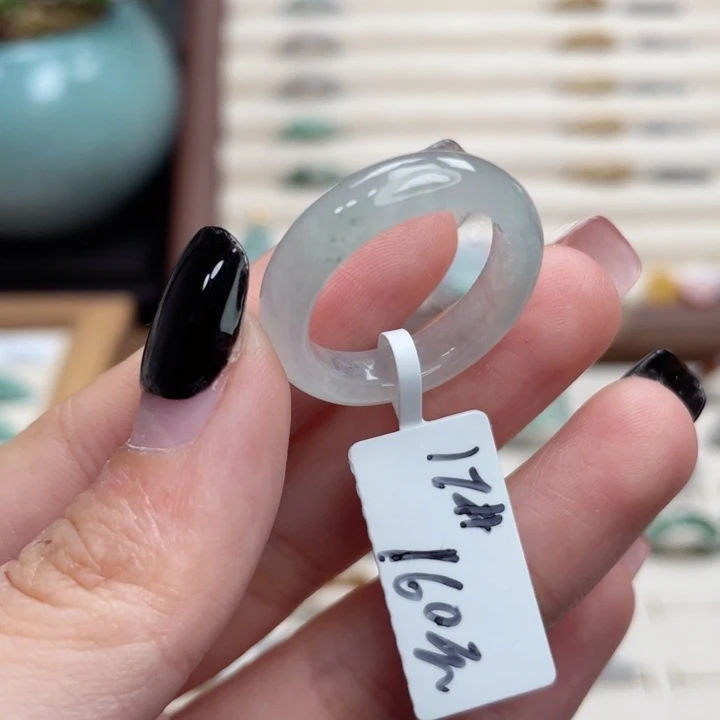 翡翠未镶嵌戒指a44港圈17冰烟灰飘花