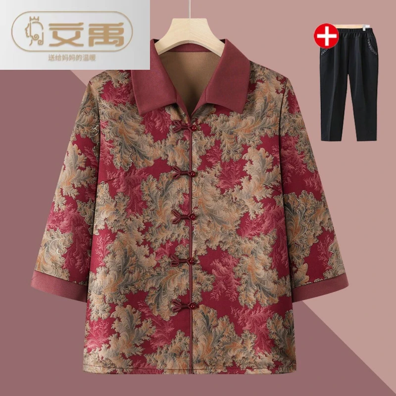 奶奶装春季中袖衬衫中老年人上衣女60岁70老太太妈妈春夏薄款外套