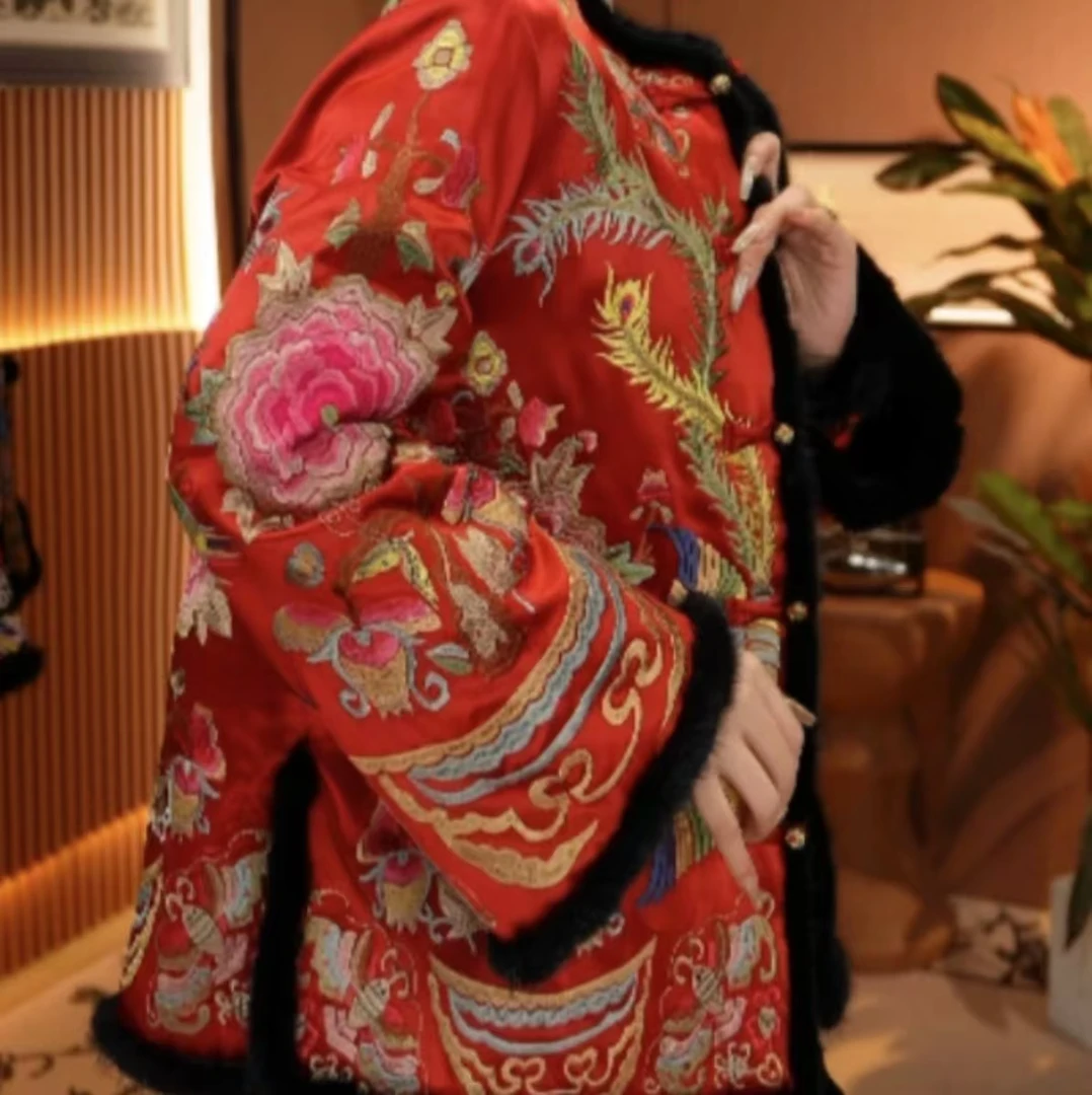 【凤川牡丹】重磅刺绣国风冬款加厚双面双穿外套2024B2120-哈哈
