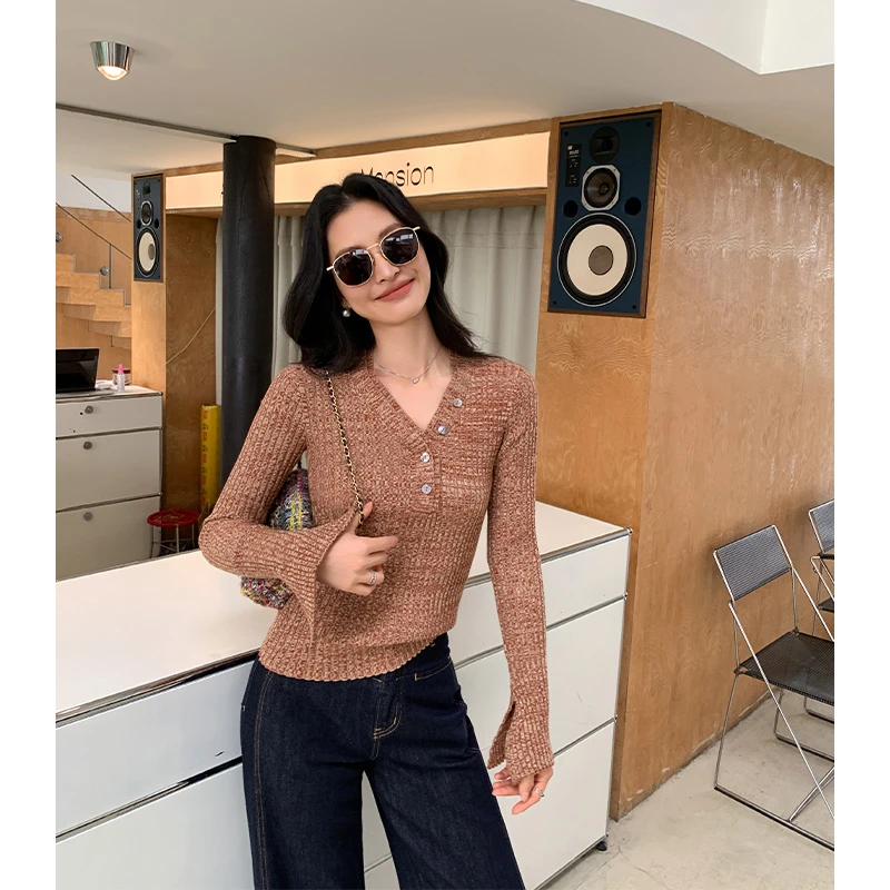 【ALONE SAVOR】赛特艺术 显瘦气质短款修身百搭毛针织衫1019