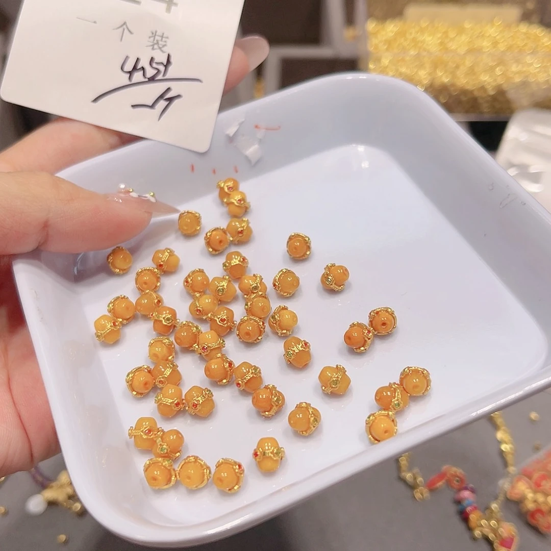 蜜蜡颈饰银S925镀金镶嵌24