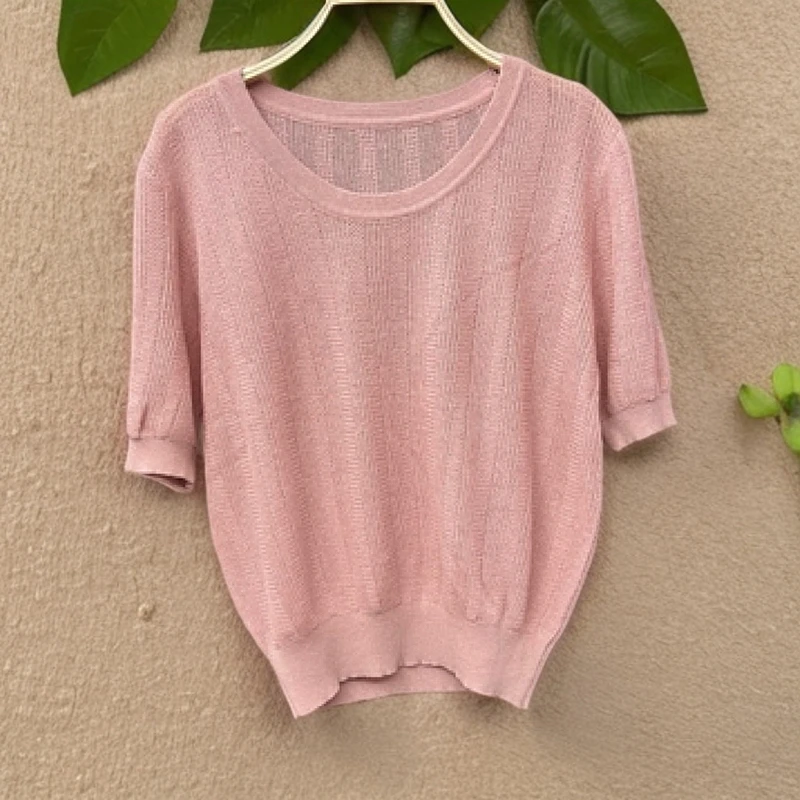 夏季短款女短袖镂空法式毛针织衫韩版气质