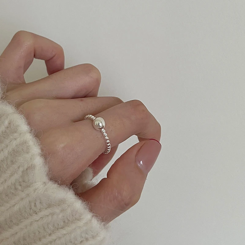925银戒指 【JZ-JM私品】戒指女豆豆戒简约开口实心小球食指
