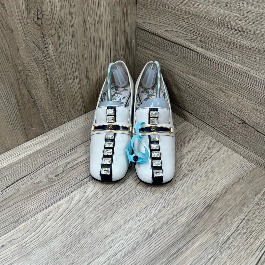 95新 GUCCI/古驰 米白色水钻高跟鞋 36码/95新/无配件