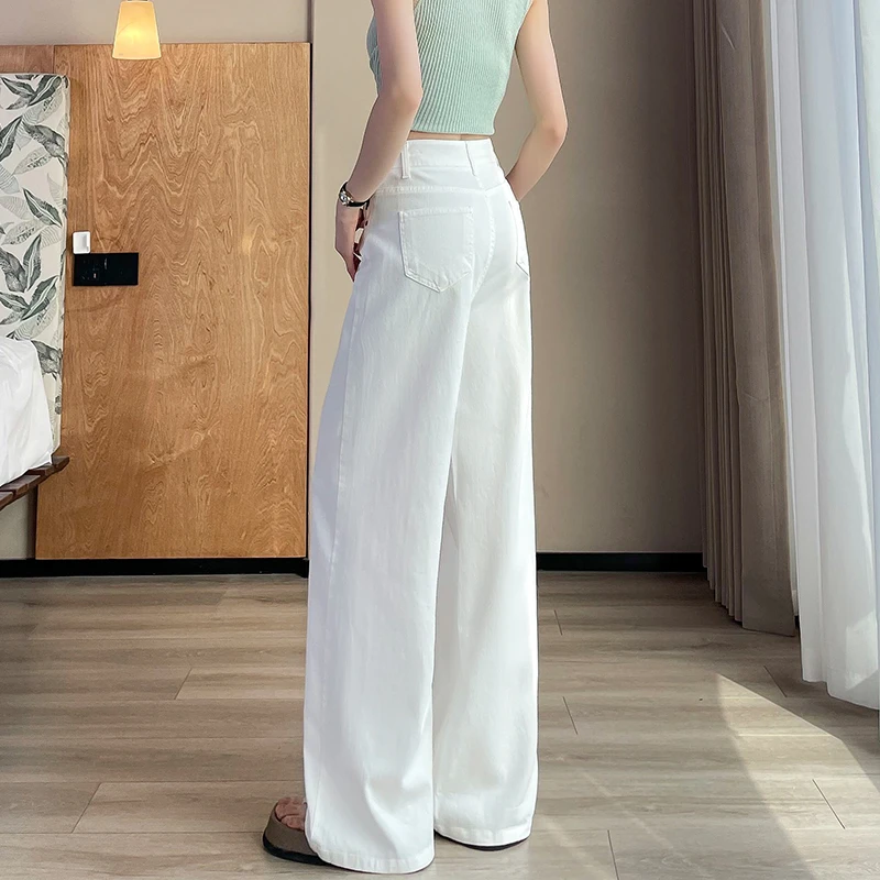 白色莱赛尔天丝薄款阔腿牛仔裤女夏季高腰显瘦宽松垂感直筒冰丝裤