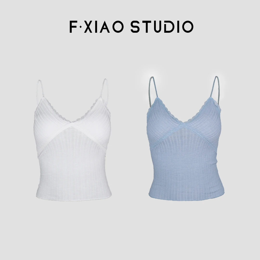 F·XIAO 纯欲风蕾丝边V领吊带背心带胸垫美背内搭上衣