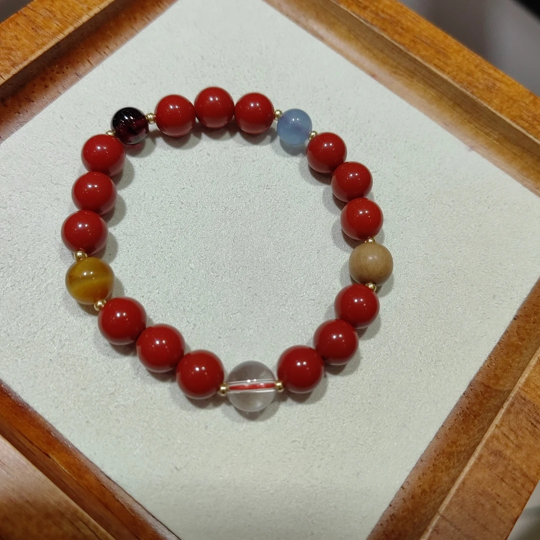 含辰砂工艺品精品红朱砂单圈手串卡8