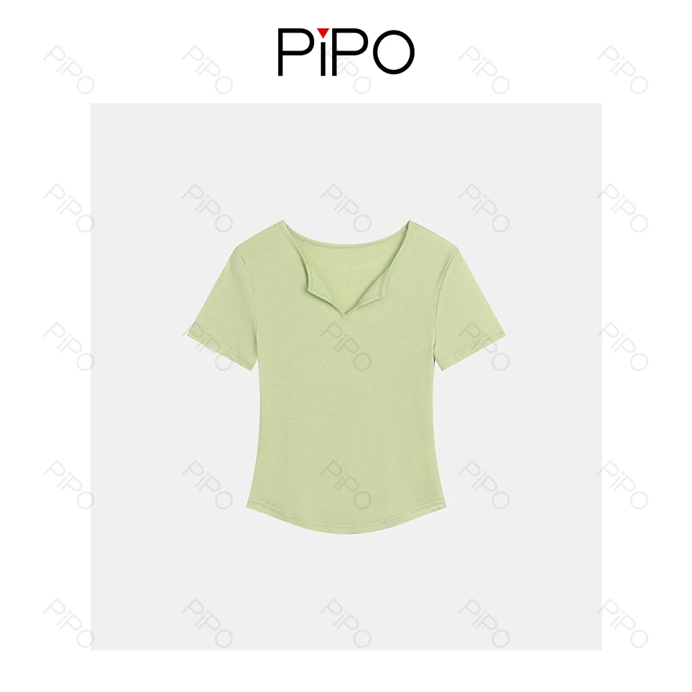 PIPO【莱赛尔+澳毛】修身短款短袖上衣亲肤舒适纯色显瘦T恤DD52T610