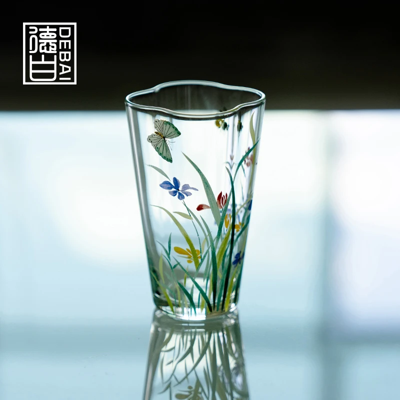 德白漫花幻彩系列玻璃杯高颜值透明茶杯精致高级感水杯女功夫茶具