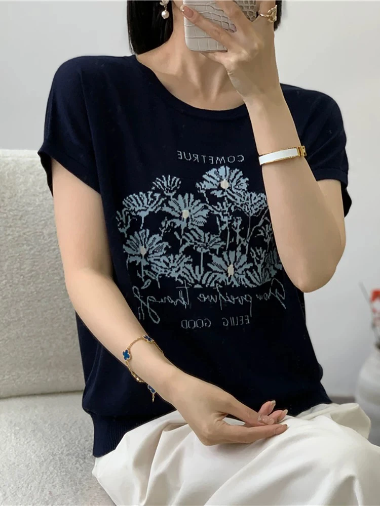 夏季薄款设计感针织短袖女2025新款爆款漂亮独特宽松上衣