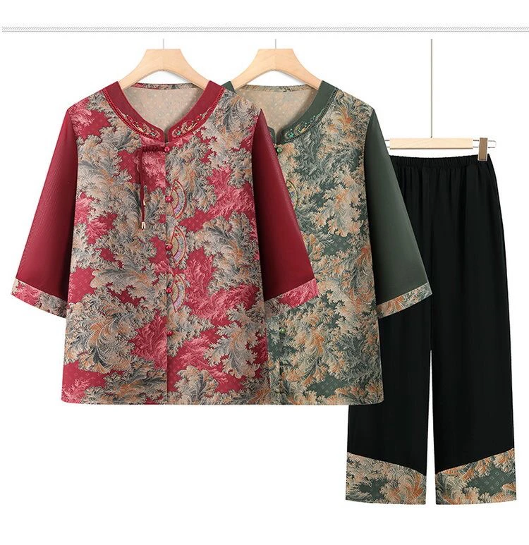 妈妈装夏季中式两件套中老年人国风奶奶套装老太太衣服衬衫母亲节