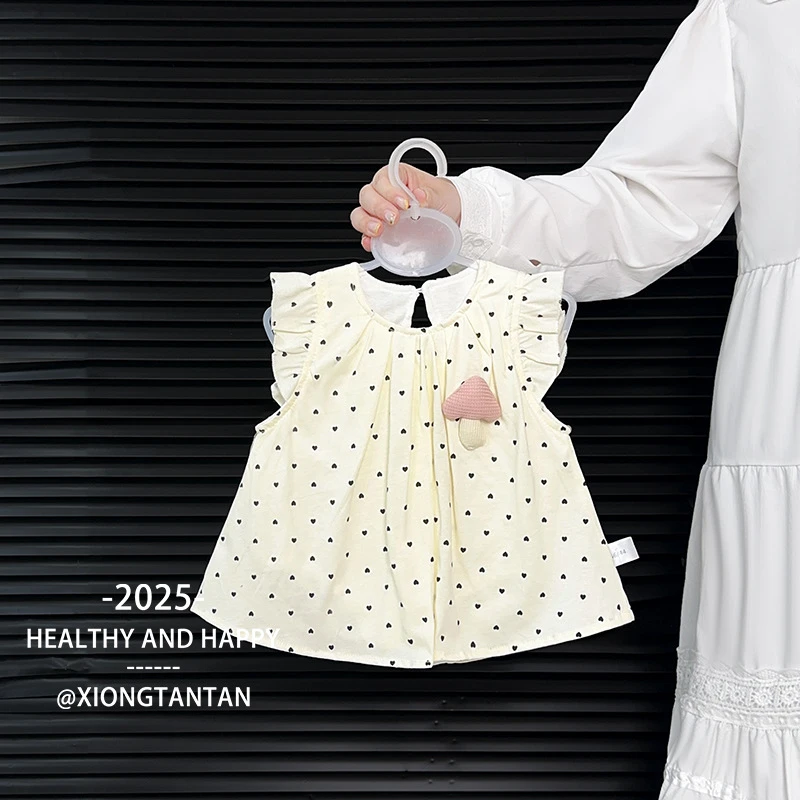 童森童装女童夏装洋气宝宝爬服连体衣甜美公主风女孩背心荷叶边白