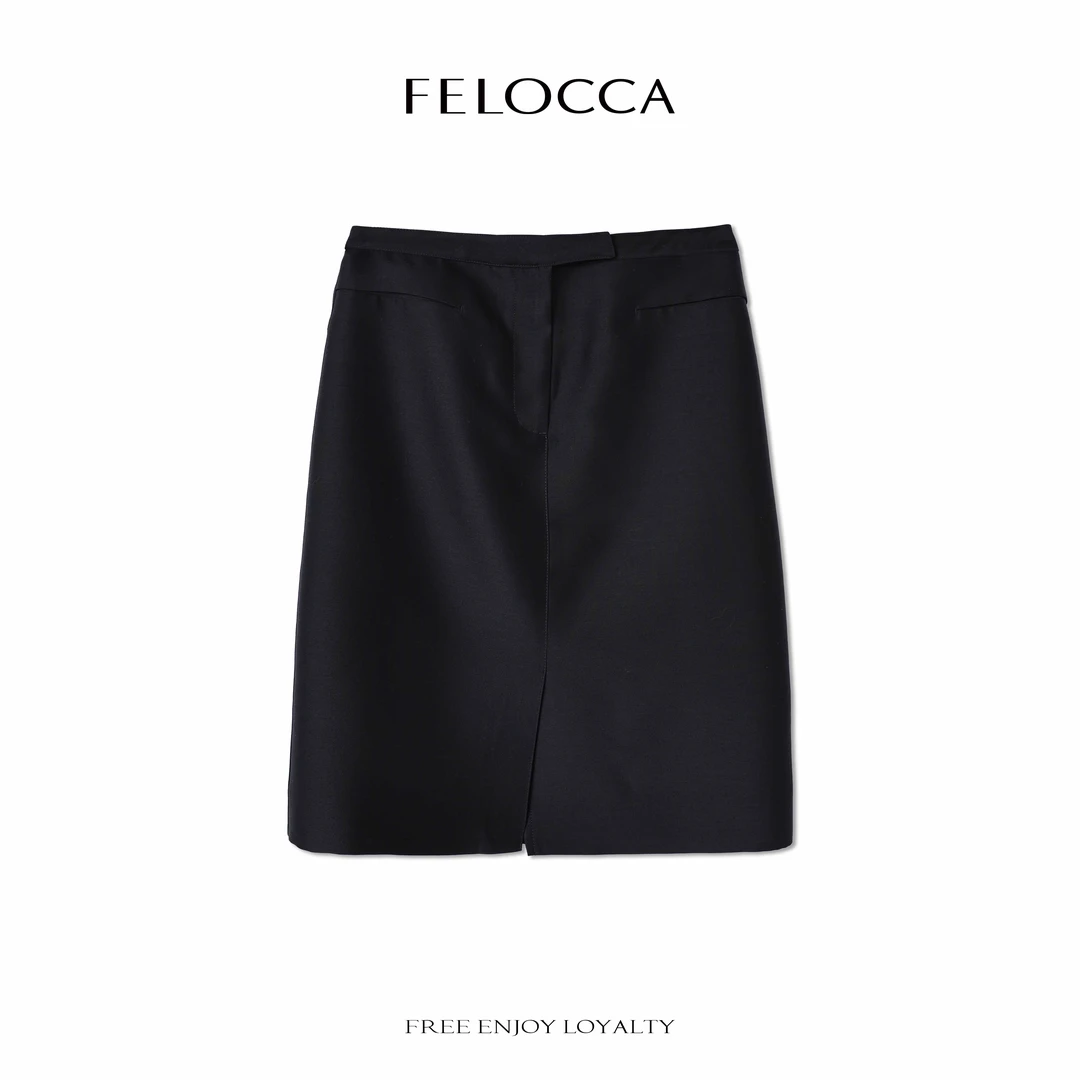【FELOCCA】纸片感及膝半裙黄金配比双面真丝羊毛半裙女CC2607