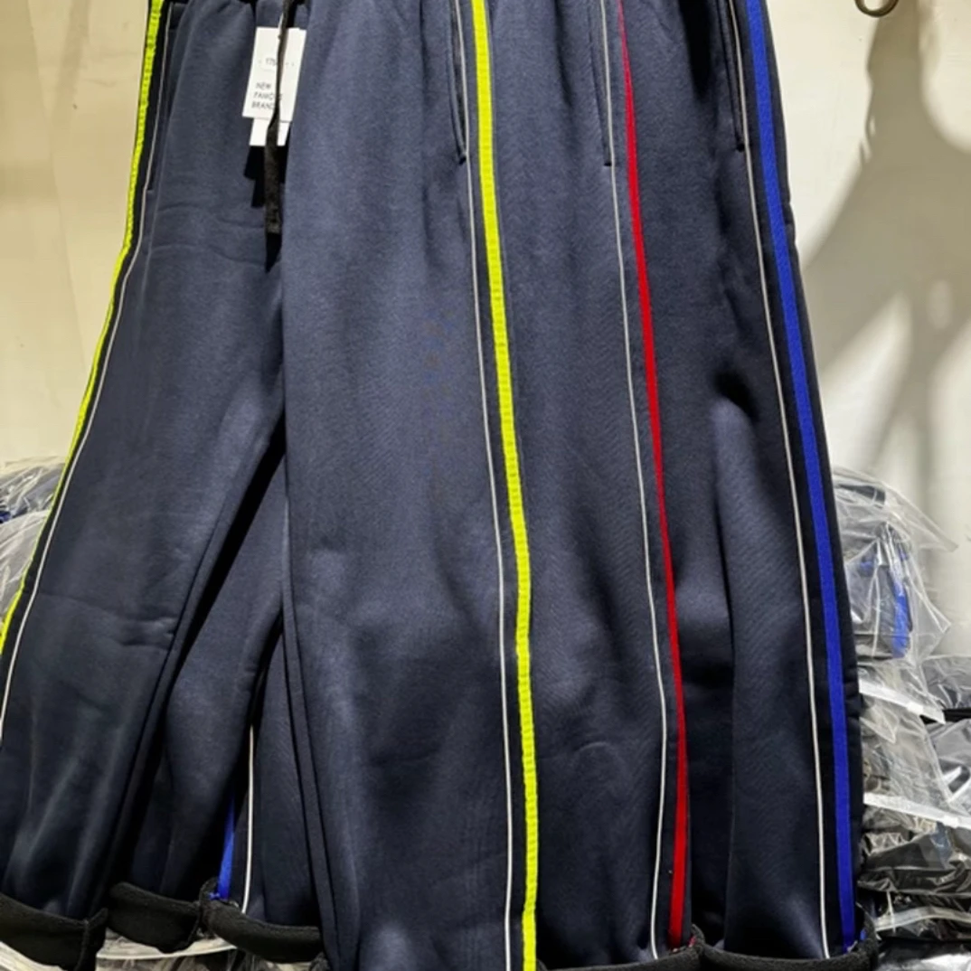 沭阳如东初中学生加绒加厚校服裤子加深藏青酒红细反光条冬季校服