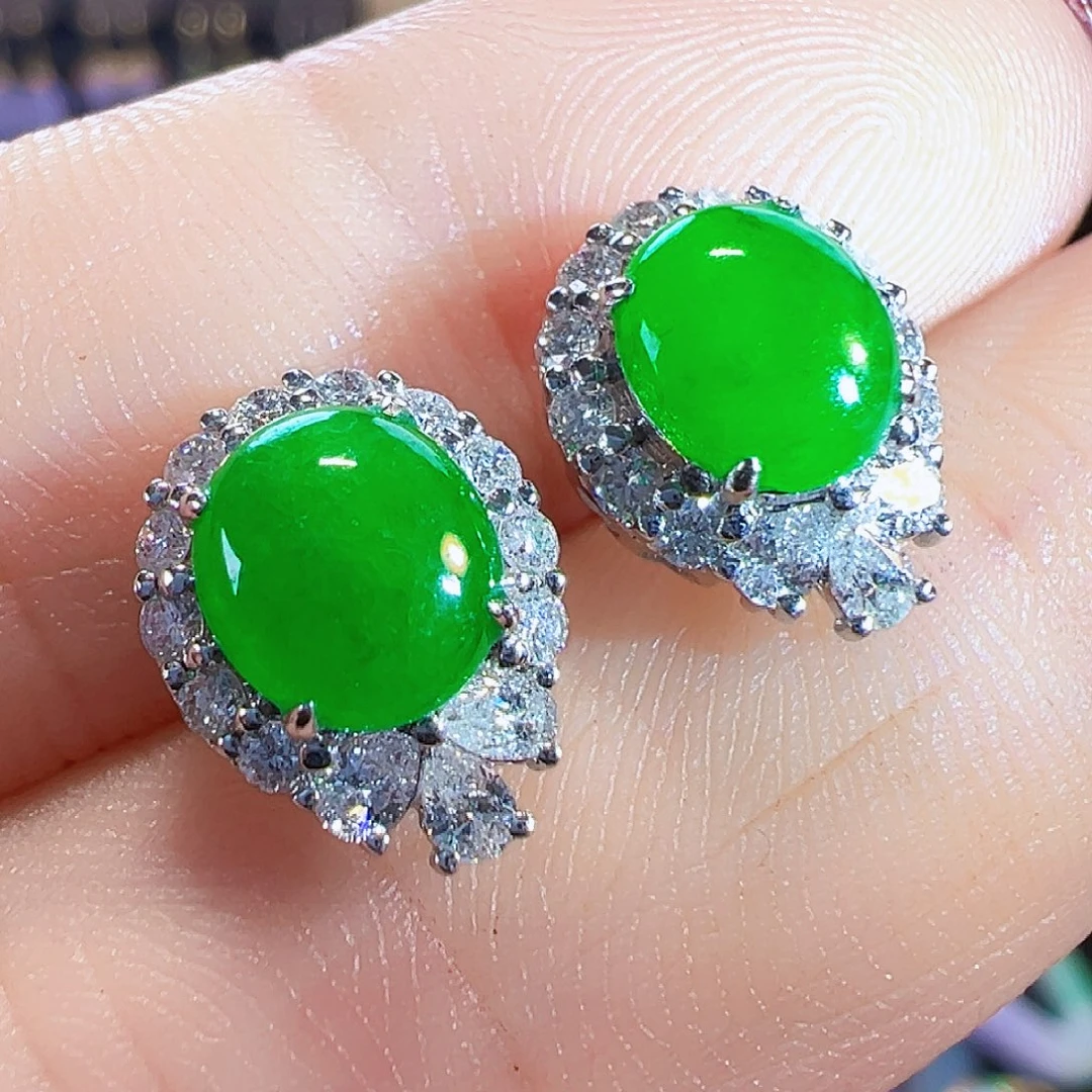 翡翠18K金镶嵌耳饰签收后24小时鉴赏期