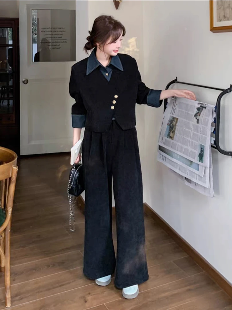 YY Earning BiIIions休闲风法式时尚气质西装牛仔洋气套装外套女