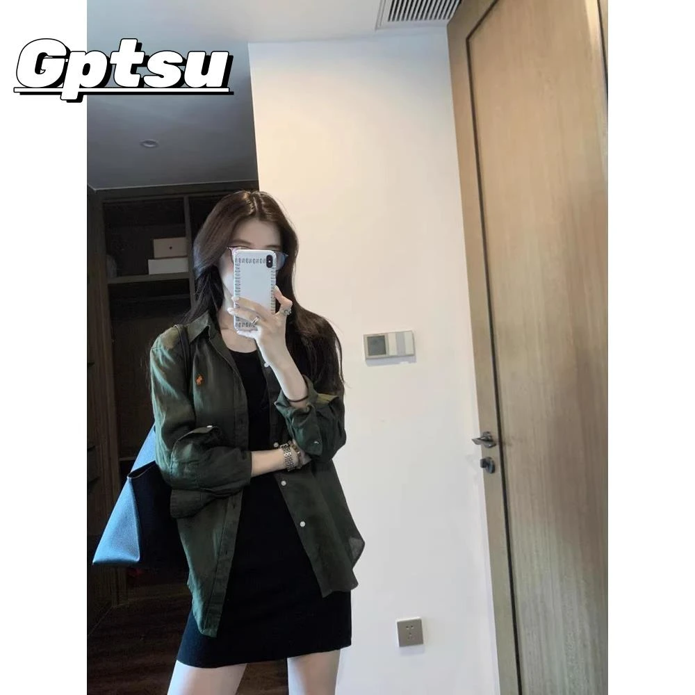 GPTSu春秋季韩系百搭长袖衬衫上衣女修身显瘦连衣裙短裙两件套装