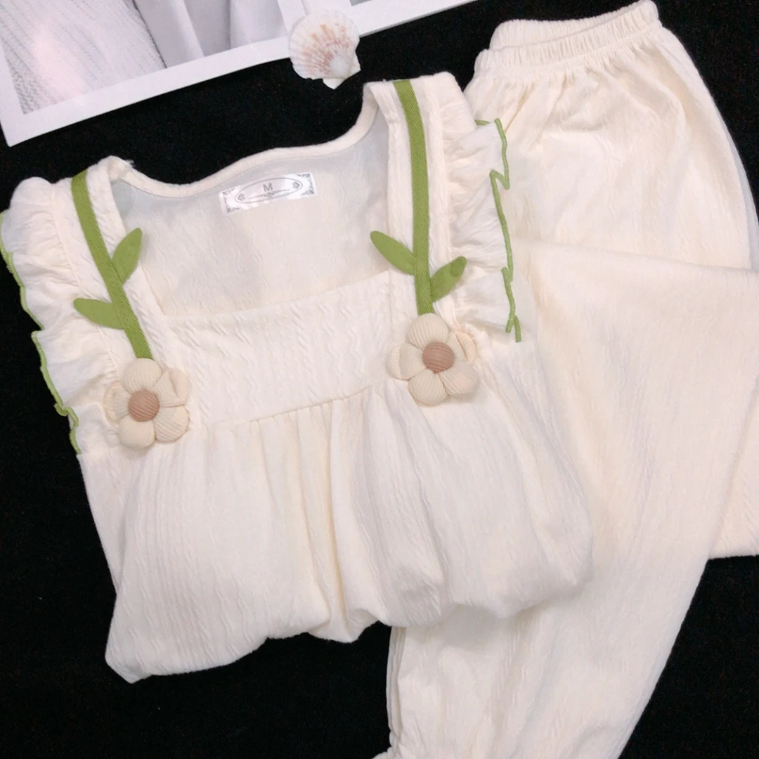 2025新款春秋季少女睡衣带胸垫长袖纯棉公主家居服初中生女中大童