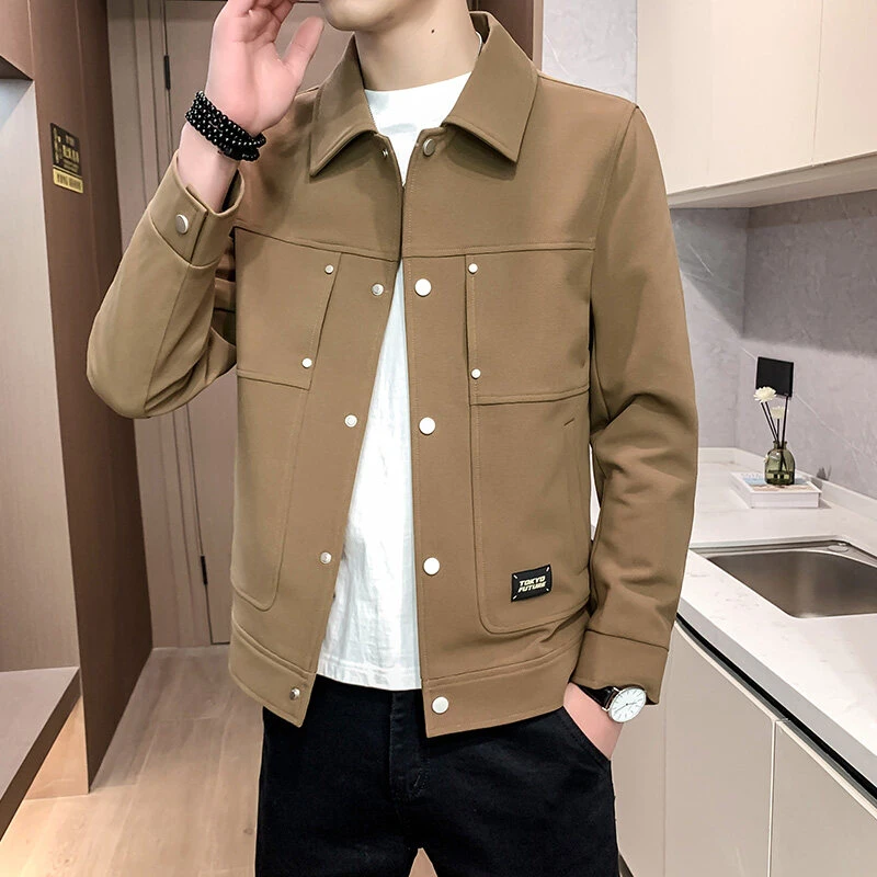 春秋季男士翻领简约夹克青年时尚百搭韩版商务休闲通勤帅气外套男