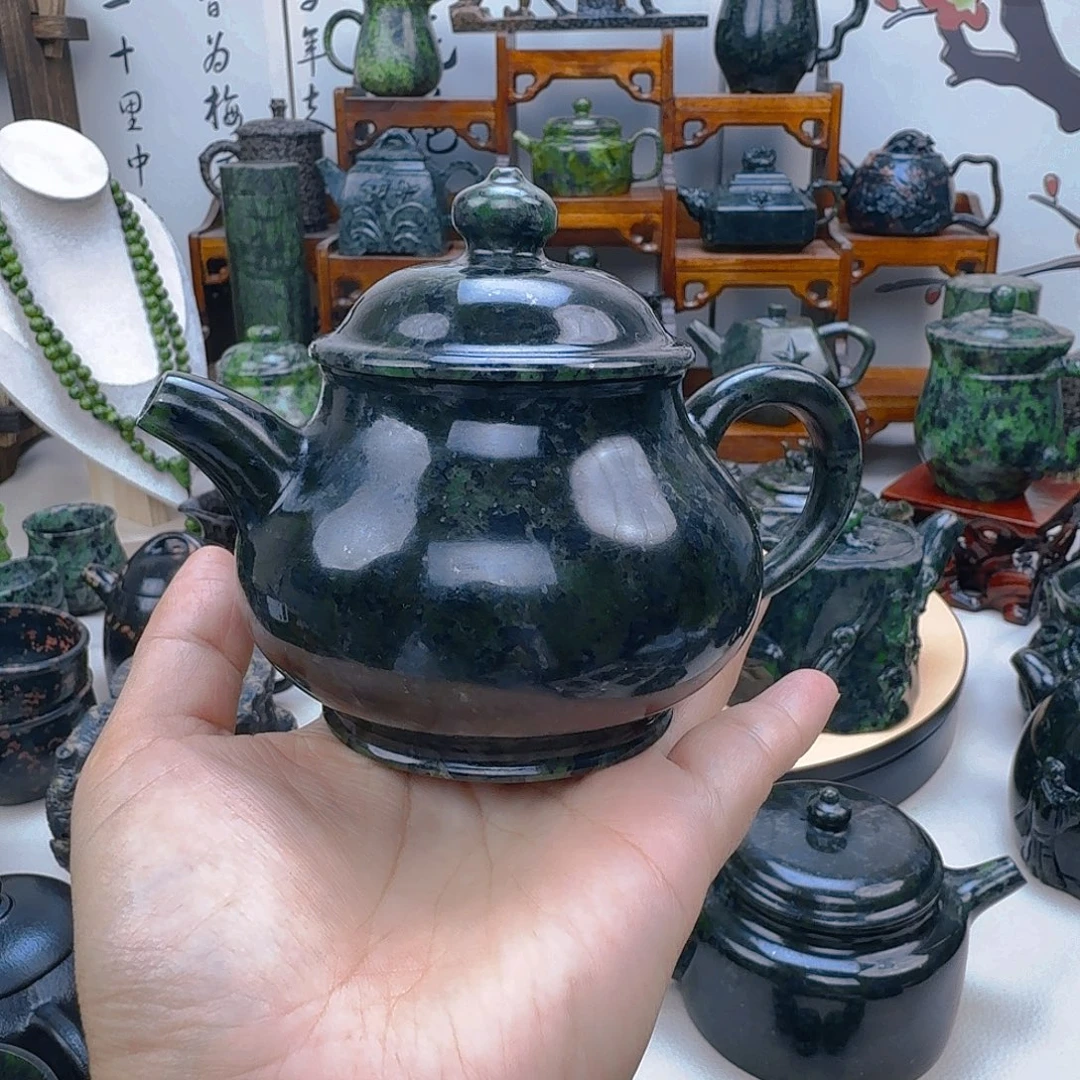 杨***士未镶嵌蛇纹石玉藏玉药王石茶壶