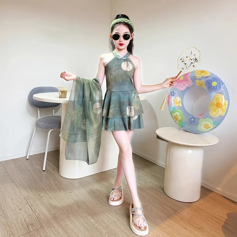 儿童泳衣女孩高颜值2025新款女大童海边连体游泳衣女童新中式泳装