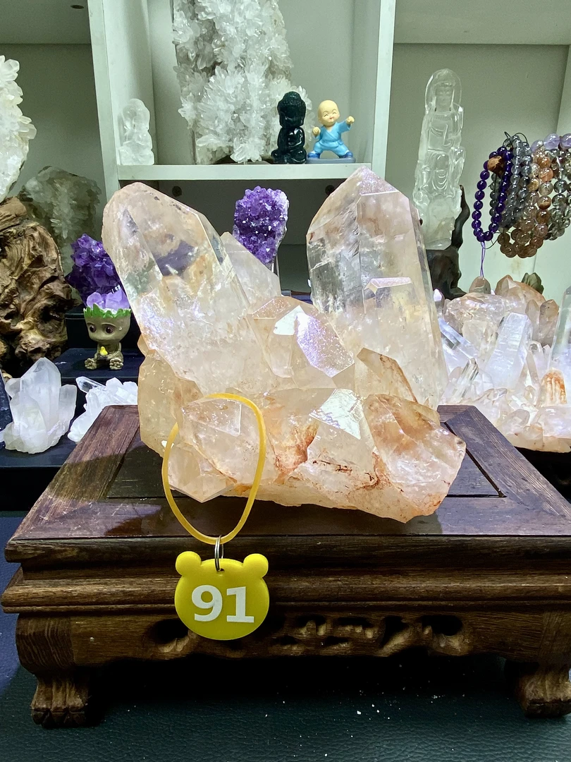 白水晶簇摆件 矿标 白皮透体中式玄关书房摆件桌面挂手链消磁