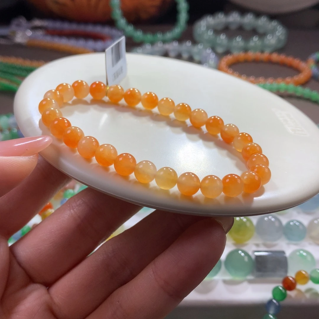 翡翠未镶嵌手链！明亮冰润元气橙卡6