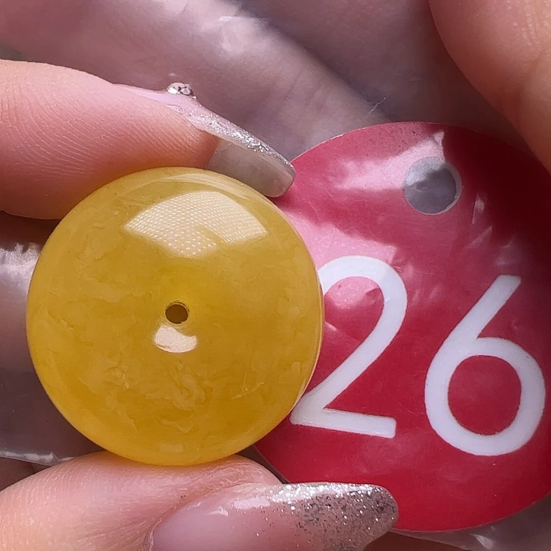 未镶嵌蜜蜡裸石微花粉23mm鸡油黄 平安扣