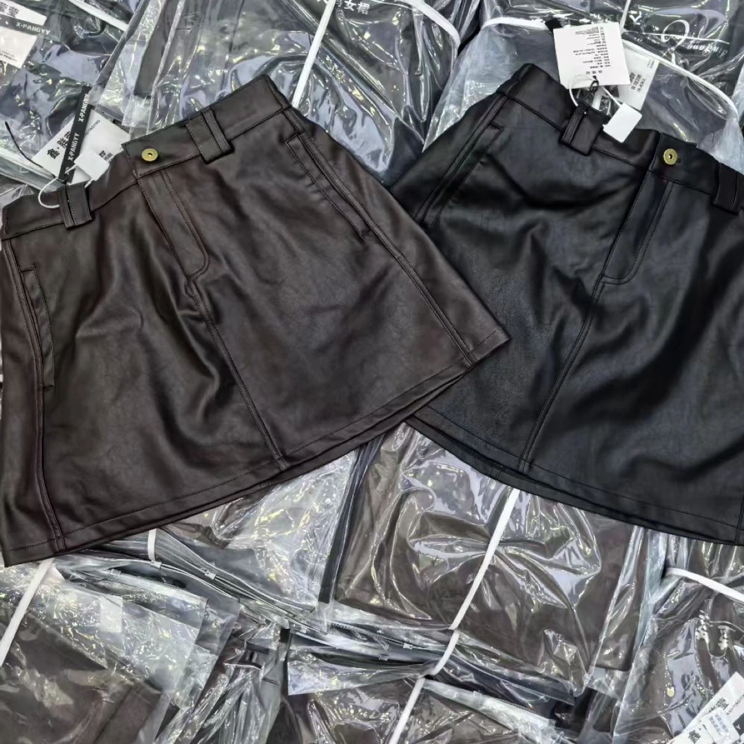 ～新款复古通勤百搭pu皮包臀a字高腰半身短裙女