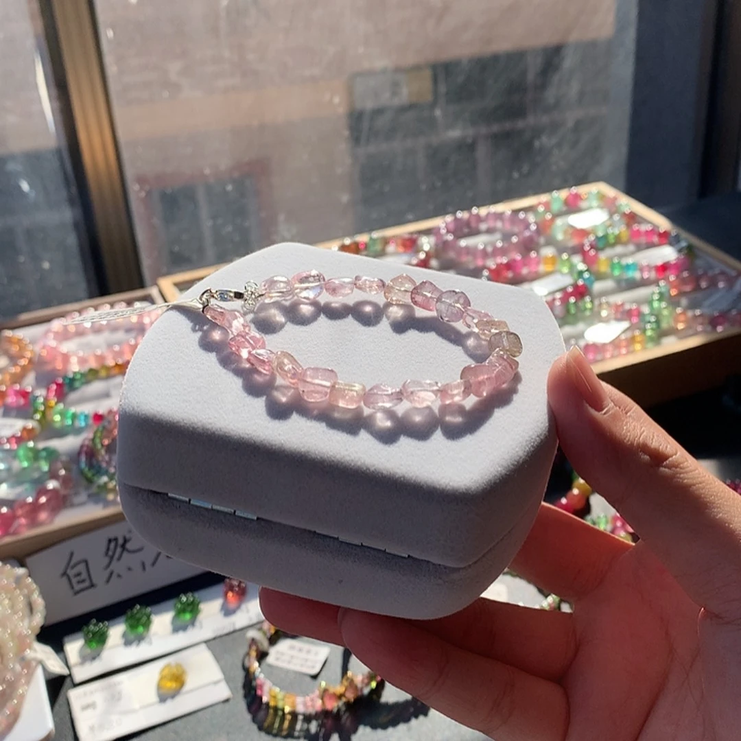 定制碧玺未镶嵌素圈透粉原石随形 不退换款