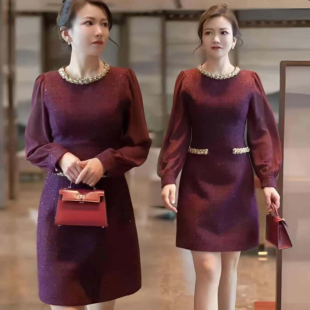 法式时尚名媛气质女神范裙子秋季小个子收腰御姐轻熟小香风连衣裙