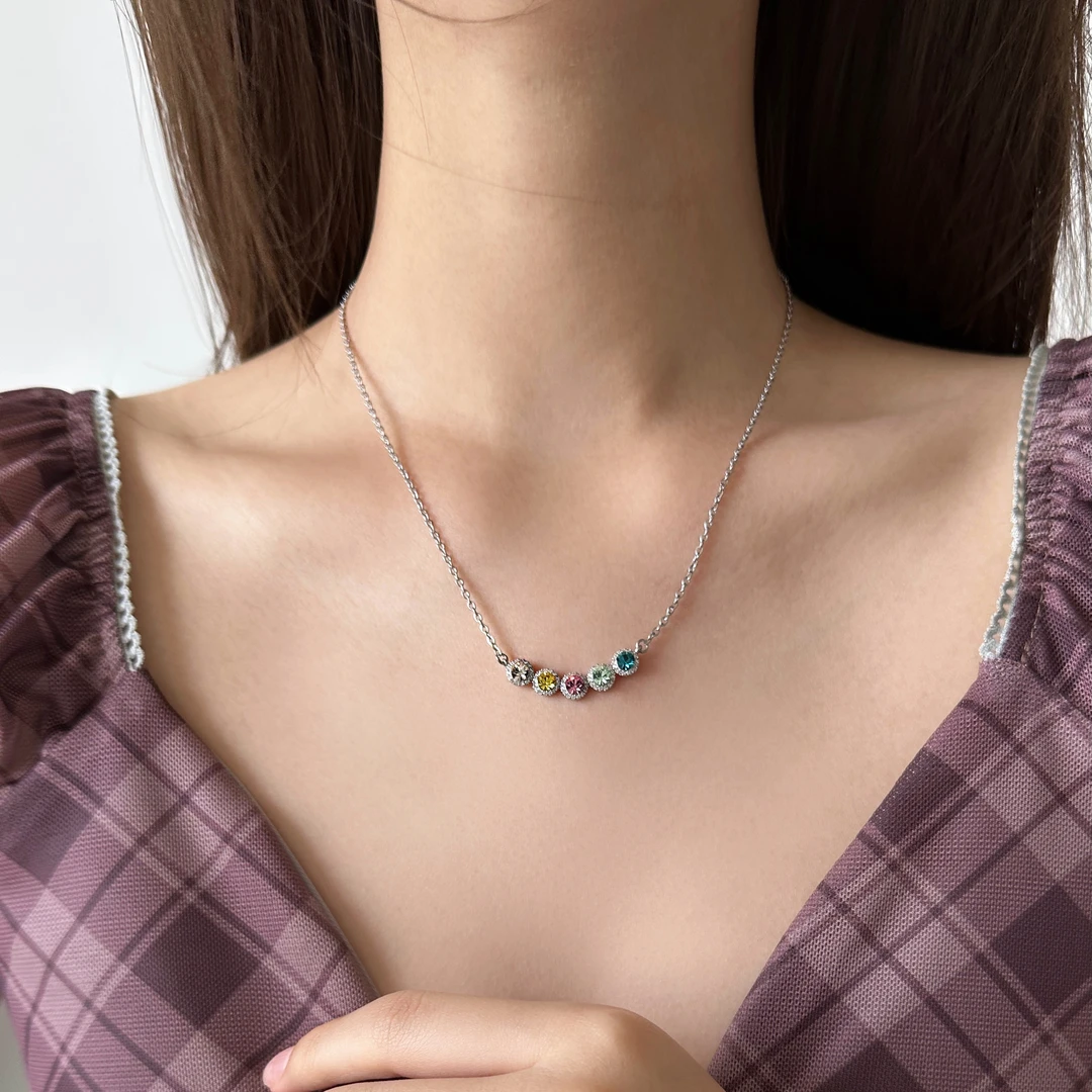 合金合成锆石项链 X5896-1精致轻奢百搭设感气质小众彩色爆闪项链