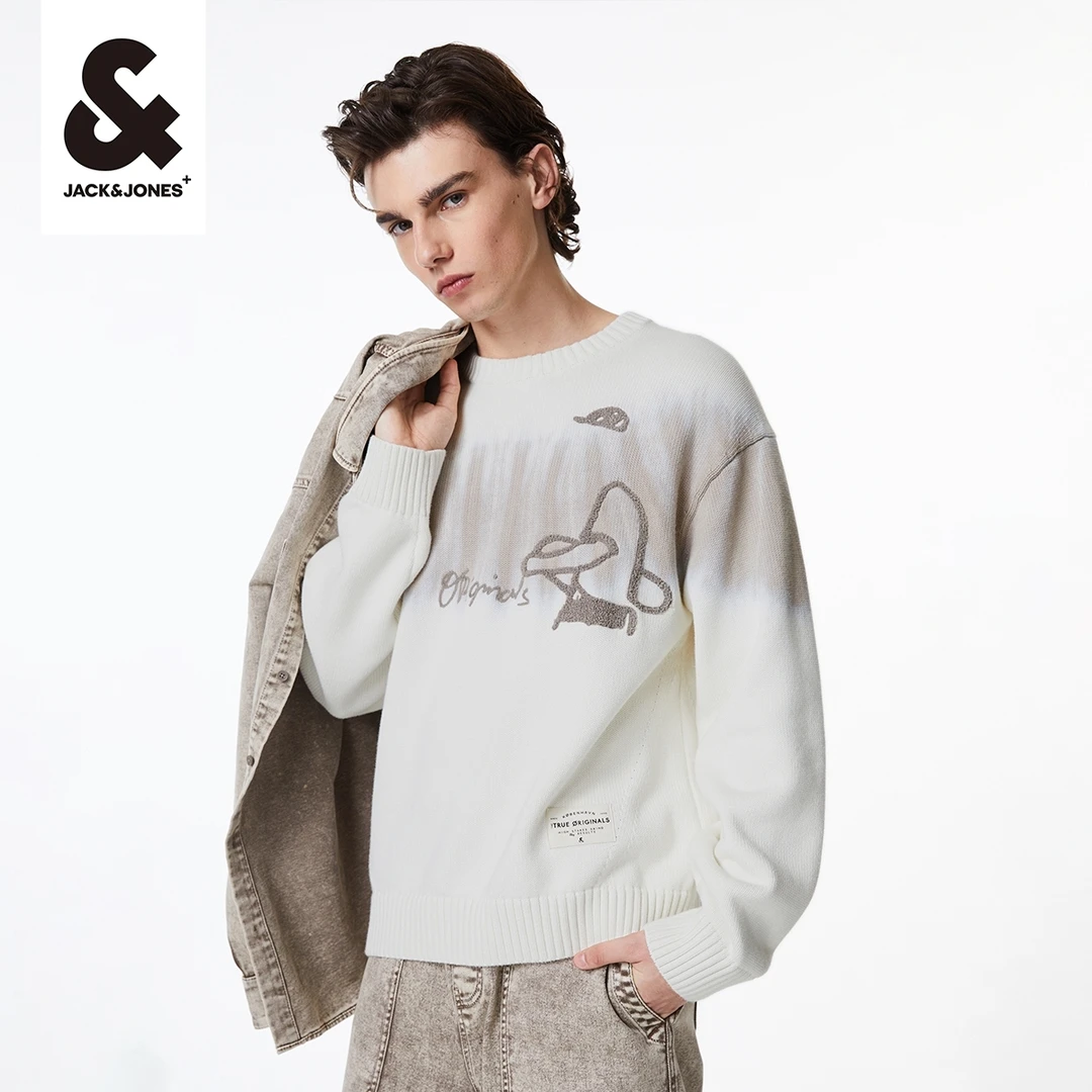 杰克琼斯男装秋冬款男士毛衣针织衫宽松百搭衣身撞色圆领套头潮流