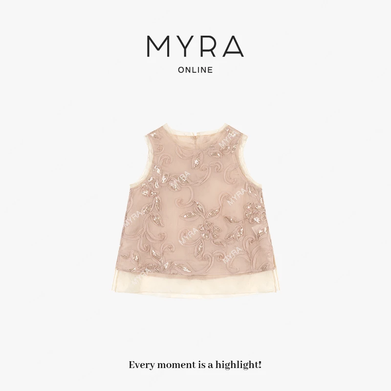 MYRA“莫兰”桑蚕丝刺绣亮片钩花无袖马甲上衣XM025129