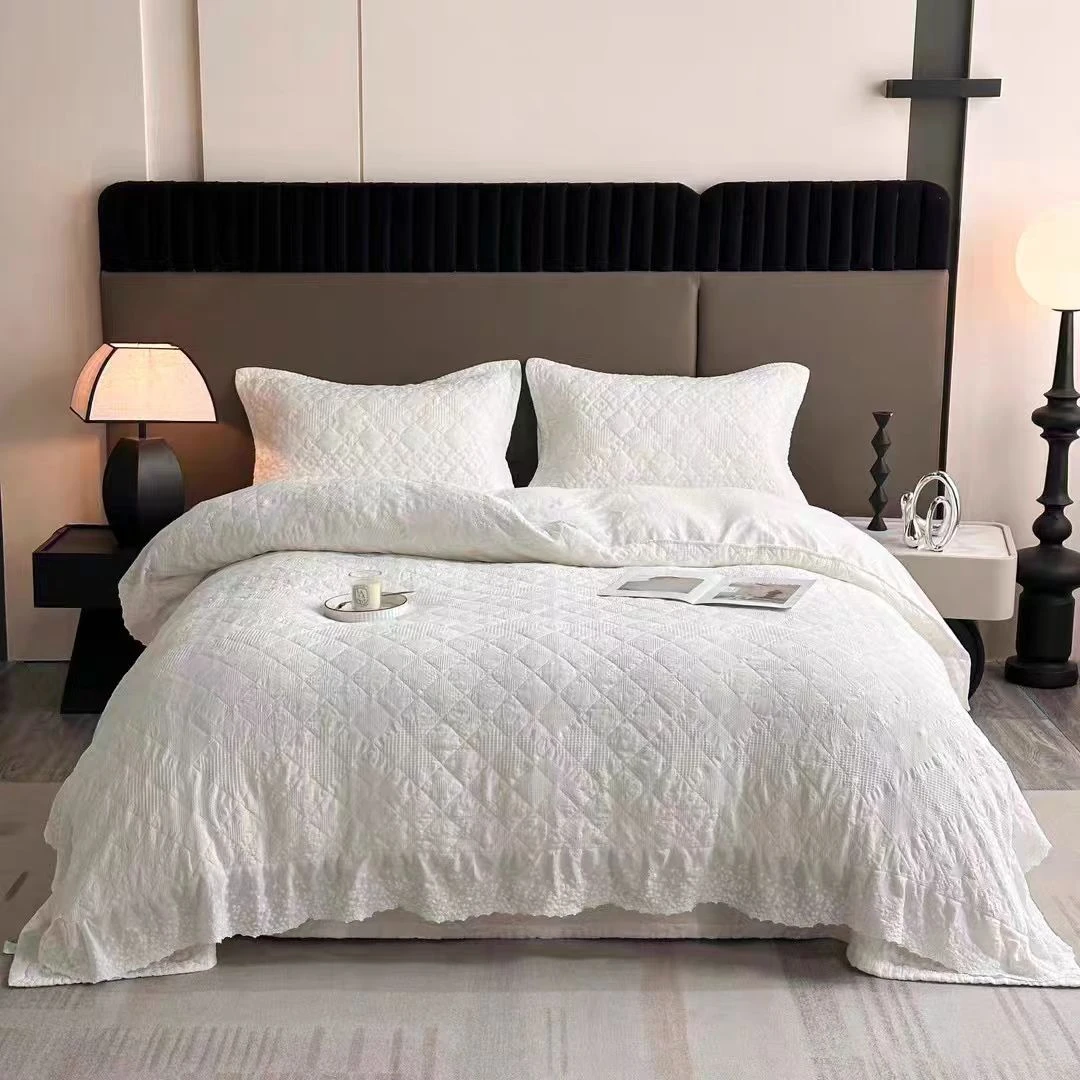 【木白】柏林 韩国华夫格纯棉植物砂洗绗缝床盖加厚