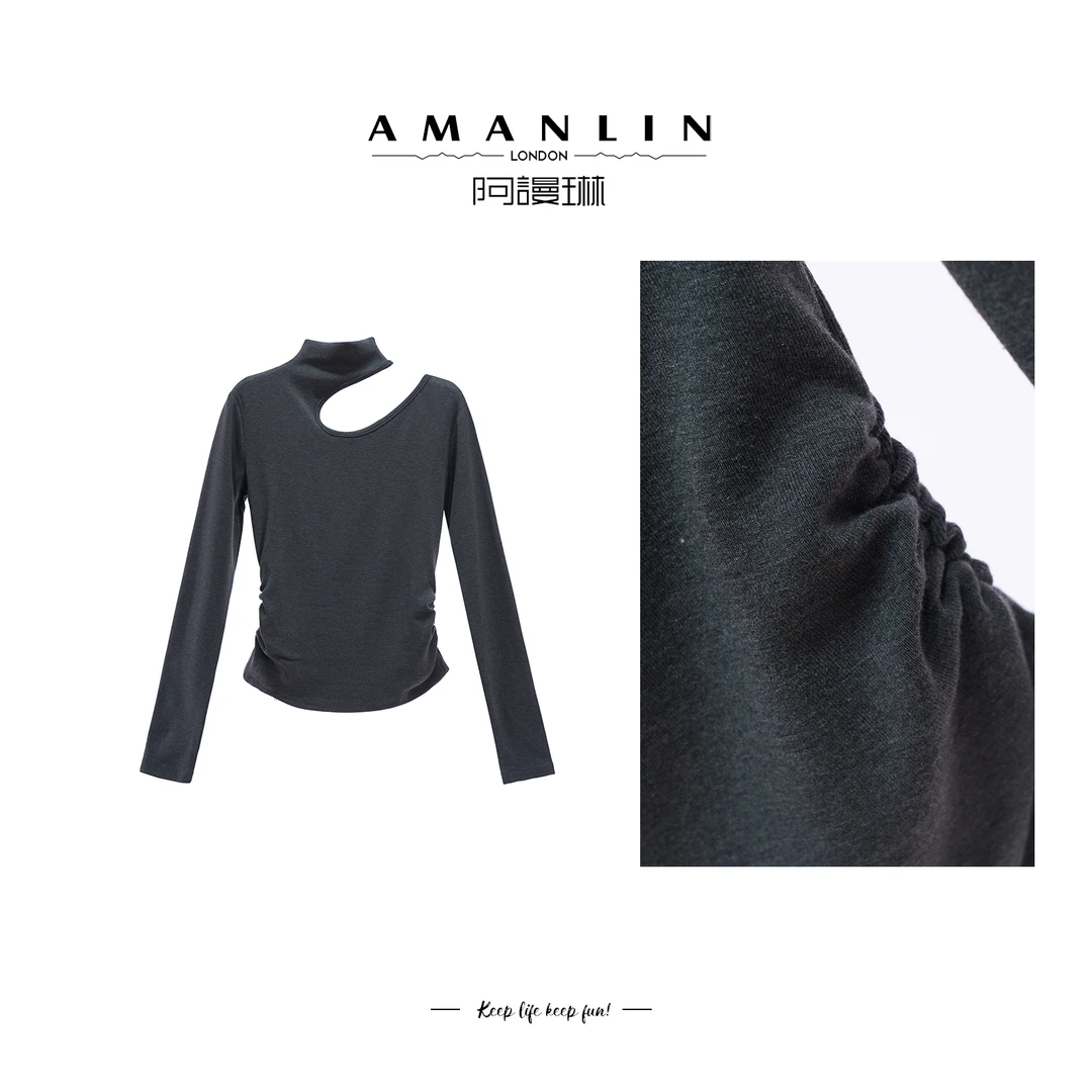 秋季新款立领小心机镂空时尚设计感修身加绒上衣F593536