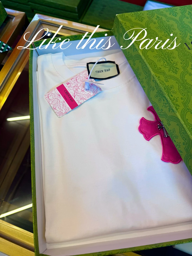 CY【粉色十字】轻奢时尚百搭 重工3D立体毛巾刺绣夏季设计感短袖