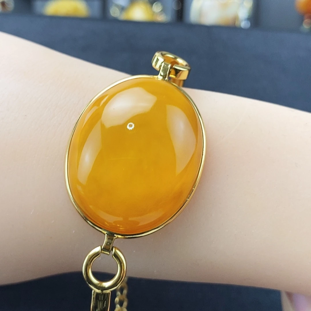 琥珀银S925镶嵌手镯