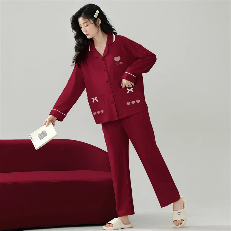 2025新款红色开衫长袖长裤睡衣女套装本命年可穿秋冬季家居服新婚