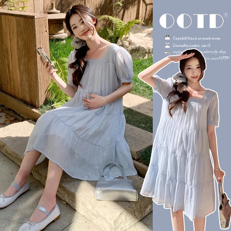 孕妇装夏装新品韩版甜美孕妇夏季显瘦连衣裙大码