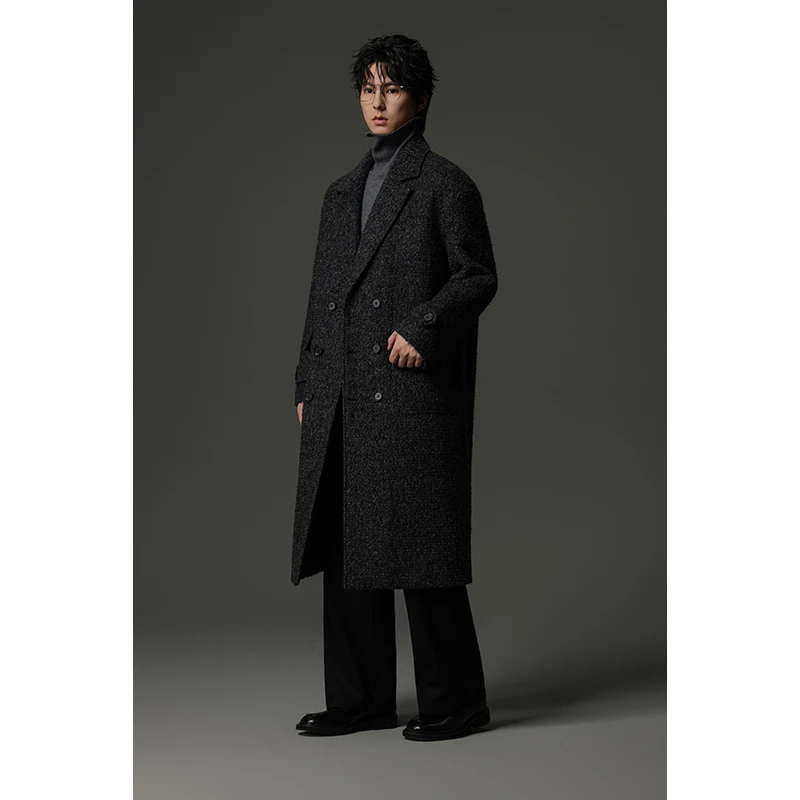 冬季氛围感男士针织绵羊毛大衣长款阔型宽松百搭呢大衣外套潮流57