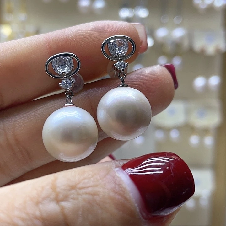 淡水珍珠耳饰银S925镶嵌