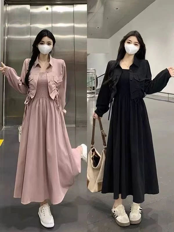 米饭打板定制】大码连衣裙长袖A字裙搭配上衣显瘦百搭时尚套装8519